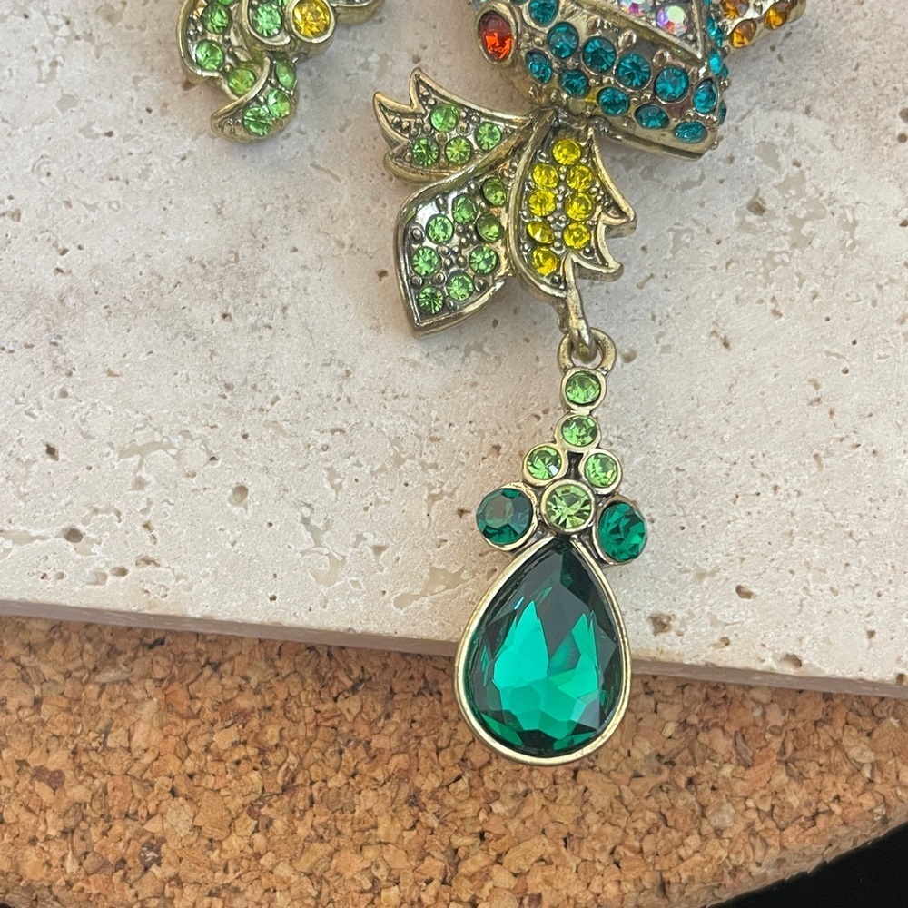 Heidi Daus Green Crystal Statement Necklace Teardrop - Picture 6 of 8